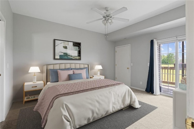 250 Cimarron Unit 311, Hiawatha, IA 52233 - bedroom featuring carpet flooring, access to outside, baseboards, and ceiling fan