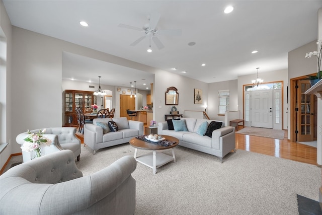 959 Tamarack Trl, Iowa City, IA 52245 - living area with a chandelier, light carpet, recessed lighting, and ceiling fan