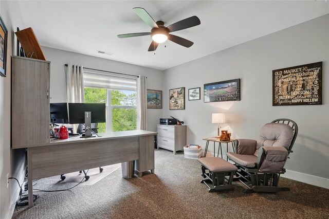 2925 Pine Hill Trce, Coralville, IA 52241 - carpeted office space featuring ceiling fan and baseboards