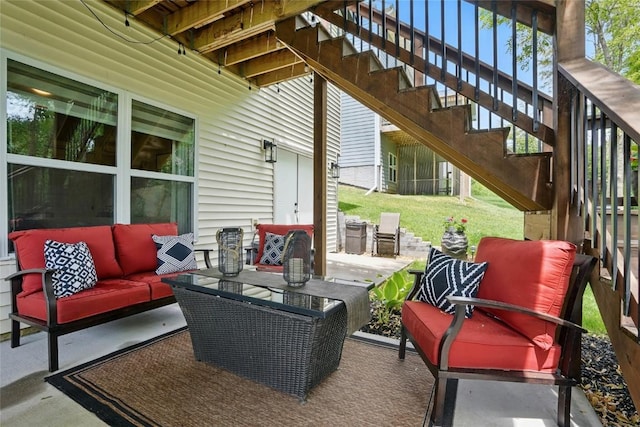 2925 Pine Hill Trce, Coralville, IA 52241 - view of patio / terrace with stairway and an outdoor living space