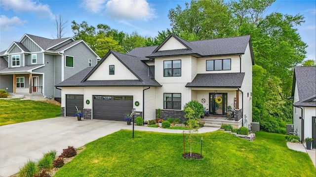 2925 Pine Hill Trce, Coralville, IA 52241 - modern inspired farmhouse with an attached garage, a shingled roof, driveway, and a porch