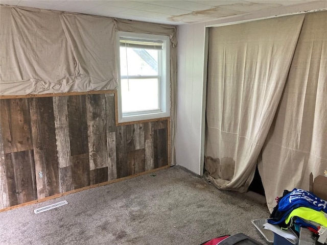 1403 W 3rd St, Vinton, IA 52349 - carpeted empty room with wood walls