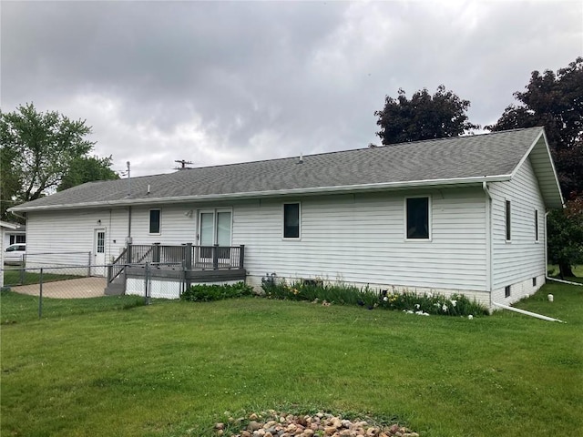 202 S 9th Ave, Vinton, IA 52349 - back of house with a deck, crawl space, and roof with shingles
