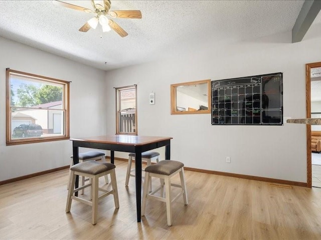 433 S Iowa St, Solon, IA 52333 - dining space featuring a textured ceiling, light wood finished floors, and ceiling fan