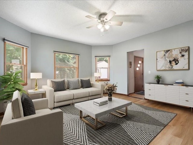 433 S Iowa St, Solon, IA 52333 - living area with a ceiling fan, healthy amount of natural light, wood finished floors, and a textured ceiling