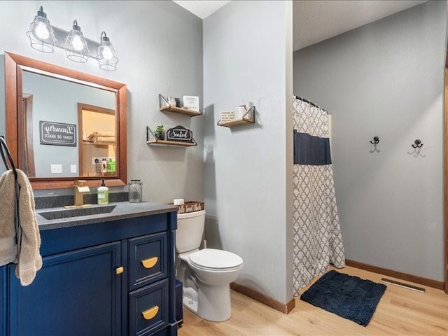 433 S Iowa St, Solon, IA 52333 - full bathroom with wood finished floors, vanity, and curtained shower