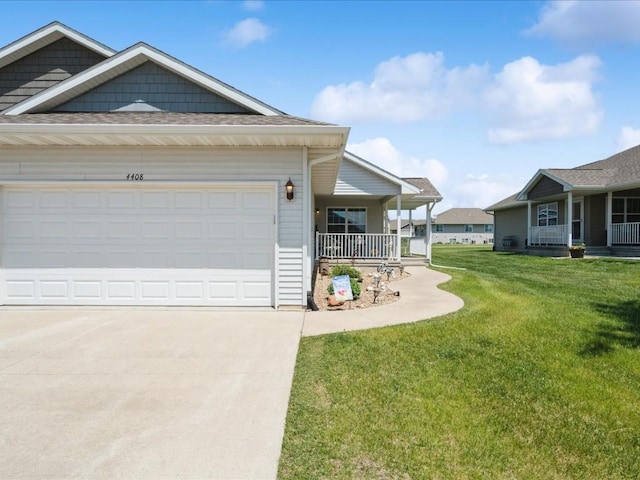 4408 Hastings Dr, Marion, IA 52302 - view of front facade featuring a porch, a front yard, driveway, an attached garage, and a shingled roof