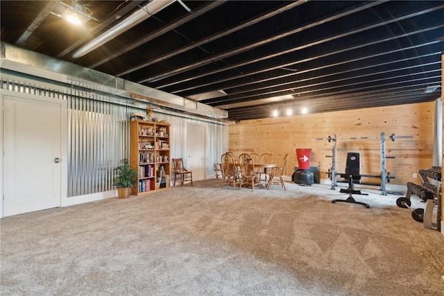 9243 Feather Ridge Pass, Cedar Rapids, IA 52411 - below grade area featuring carpet flooring and wood walls