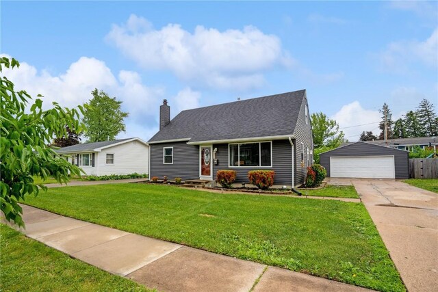 3007 Ravenwood Ter NW, Cedar Rapids, IA 52405 - view of front of property with a garage, a front lawn, an outbuilding, a chimney, and roof with shingles