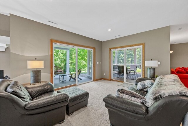 6712 Spring Grove Ct NE, Cedar Rapids, IA 52411 - living area featuring light carpet, baseboards, and recessed lighting