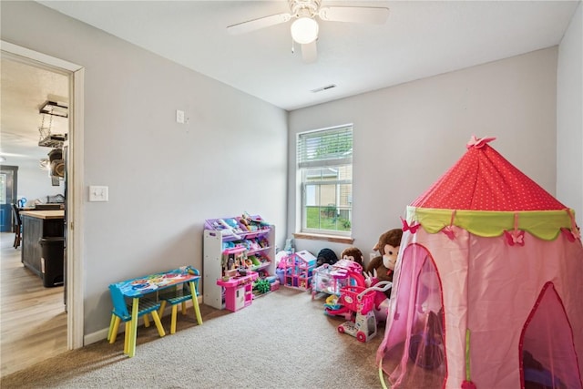 912 N St, Williamsburg, IA 52361 - rec room featuring ceiling fan and carpet flooring