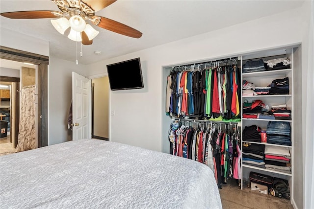 912 N St, Williamsburg, IA 52361 - bedroom with carpet flooring, a closet, and a ceiling fan