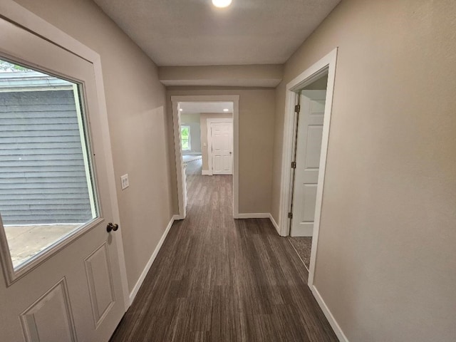 1602 11th Ave, Belle Plaine, IA 52298 - hallway with dark wood-style flooring and baseboards