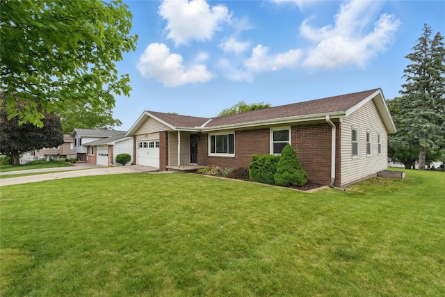 1206 W State St, Williamsburg, IA 52361 - ranch-style home with a garage, driveway, a front lawn, brick siding, and roof with shingles
