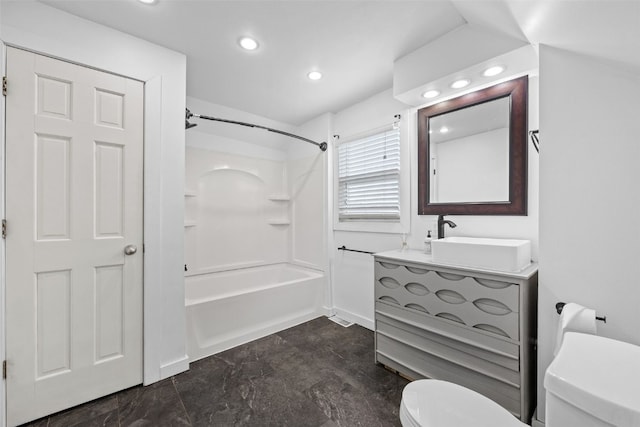 1298 14th Ave, Marion, IA 52302 - bathroom with toilet, vanity, shower / bath combination, and recessed lighting