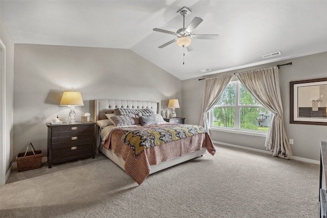 1225 Daisy Cir, North Liberty, IA 52317 - carpeted bedroom featuring lofted ceiling, a ceiling fan, and baseboards