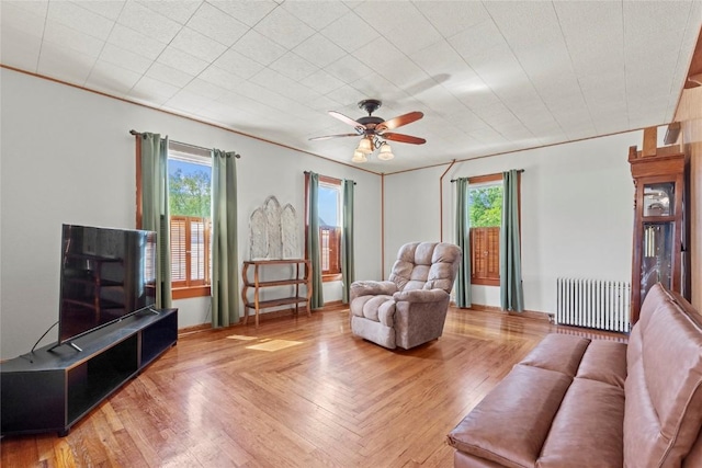 405 6th Ave, Clarence, IA 52216 - living area with radiator, plenty of natural light, and a ceiling fan