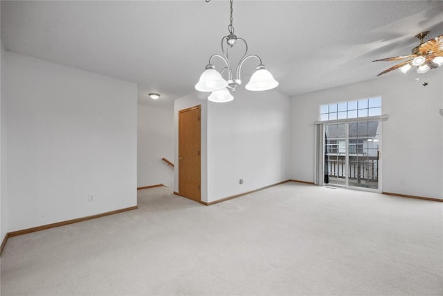 80 Florence Way, North Liberty, IA 52317 - carpeted spare room with baseboards, ceiling fan, and a chandelier