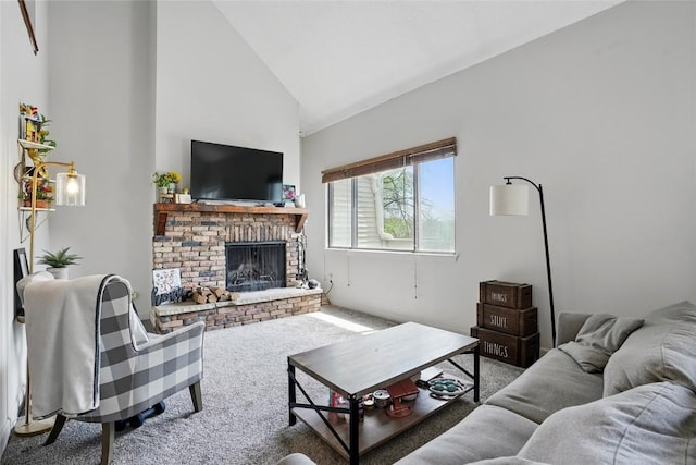 215 40th St Dr SE Unit 304, Cedar Rapids, IA 52403 - carpeted living area featuring high vaulted ceiling and a fireplace
