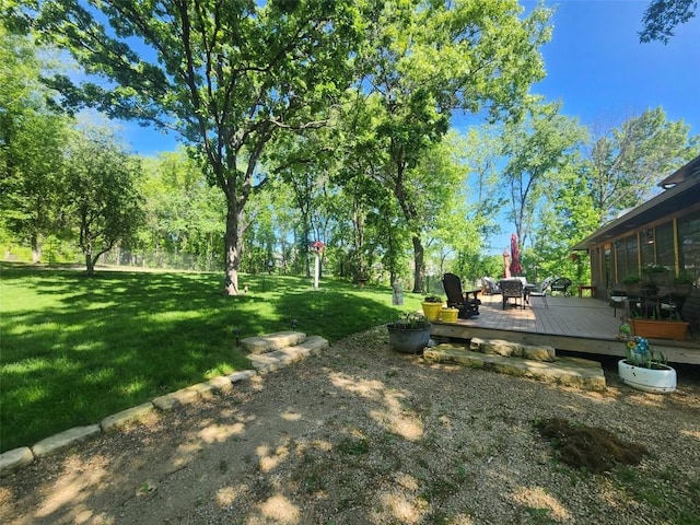 1901 42nd St SE, Cedar Rapids, IA 52403 - view of green lawn with a wooden deck