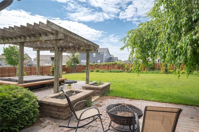 6919 Rockingham Dr SW, Cedar Rapids, IA 52404 - view of patio / terrace with an outdoor fire pit and a pergola