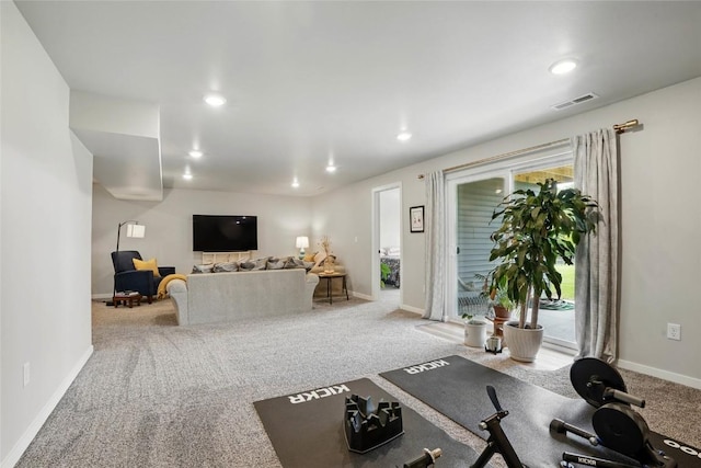927 Summit Ct, Tiffin, IA 52340 - exercise room featuring baseboards, carpet, and recessed lighting
