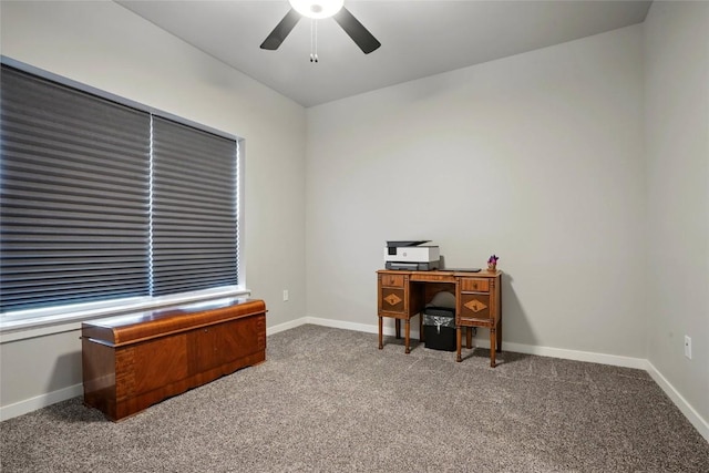 927 Summit Ct, Tiffin, IA 52340 - carpeted office featuring ceiling fan and baseboards