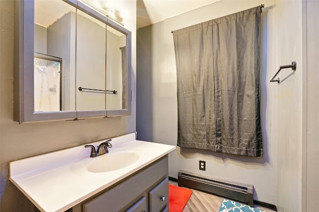 113 Chaffee Dr, Hiawatha, IA 52233 - bathroom featuring a baseboard radiator, vanity, and wood finished floors