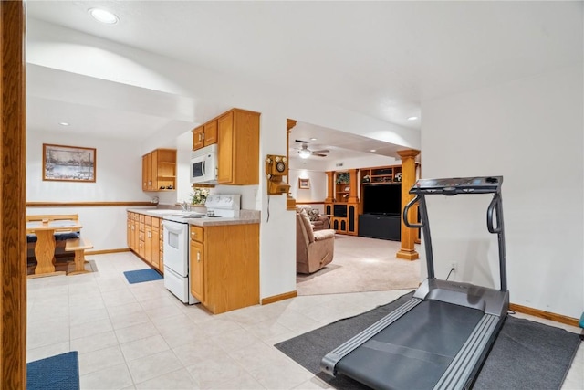 2545 F52 Trl, Parnell, IA 52325 - kitchen featuring white appliances, light countertops, baseboards, ceiling fan, and recessed lighting