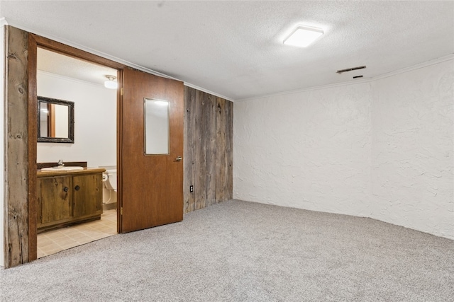 1004 W Welsh St, Williamsburg, IA 52361 - spare room with carpet flooring, a sink, a textured wall, a textured ceiling, and ornamental molding