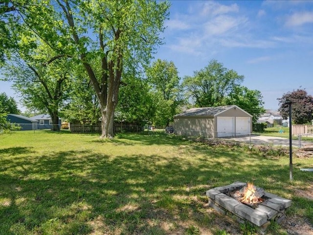 245 5th Ave, Marion, IA 52302 - view of yard featuring a fire pit, a garage, and an outdoor structure