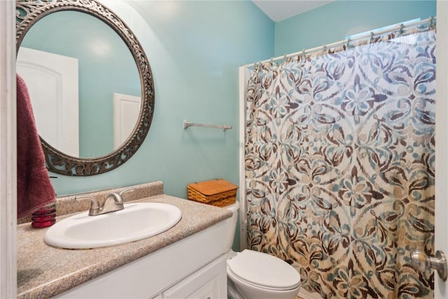 311 3rd St S, Coggon, IA 52218 - bathroom featuring vanity, toilet, and a shower with shower curtain