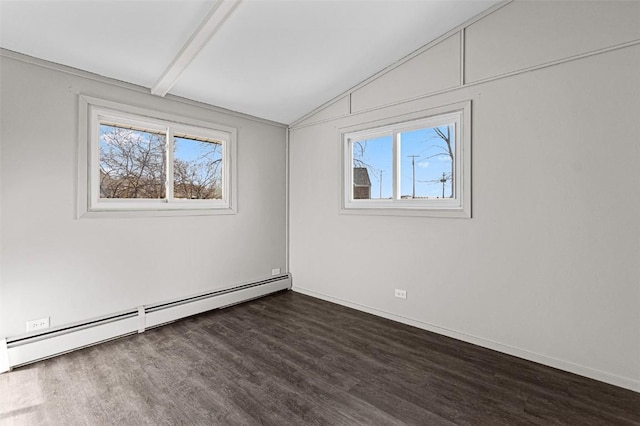 840 S Dubuque St, Solon, IA 52333 - empty room featuring baseboard heating, dark wood-style floors, and baseboards