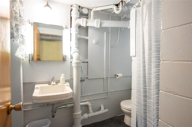 409 Oak St, Rowley, IA 52329 - full bath with a sink, toilet, and a shower with shower curtain