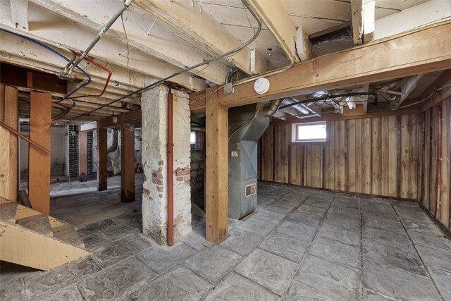414 18th St, Cedar Rapids, IA 52403 - below grade area featuring wooden walls