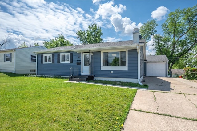 4721 Midway Dr NW, Cedar Rapids, IA 52405 - single story home with driveway, a front lawn, a chimney, and an attached garage
