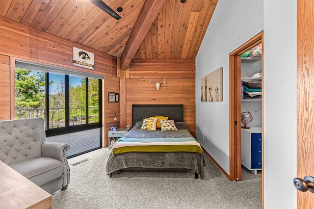 3715 170th St NE, Solon, IA 52333 - carpeted bedroom featuring wooden walls and wood ceiling