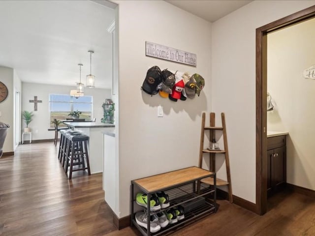 902 Creekside Dr, Tiffin, IA 52340 - corridor with dark wood-style flooring and baseboards