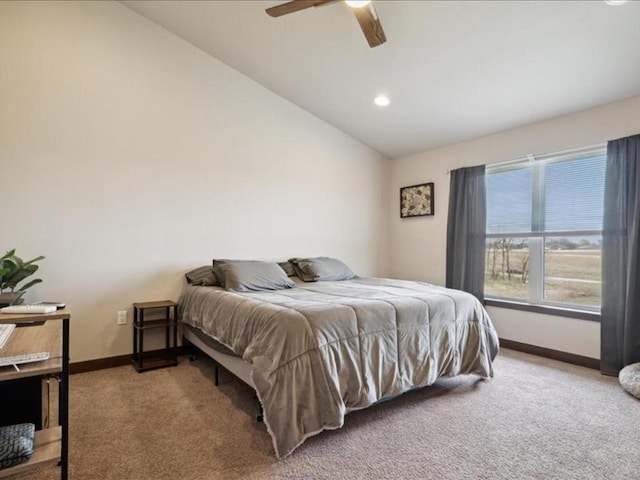 902 Creekside Dr, Tiffin, IA 52340 - bedroom with carpet flooring, vaulted ceiling, baseboards, a ceiling fan, and recessed lighting