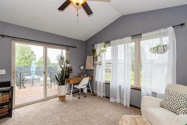 2806 Dawn Ave SW, Cedar Rapids, IA 52404 - carpeted office featuring a ceiling fan and vaulted ceiling