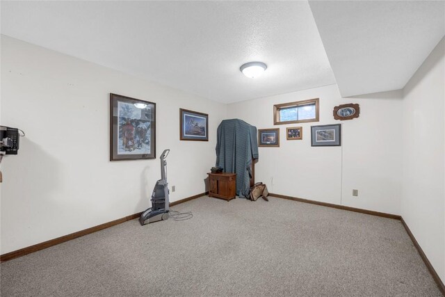 2623 Iris Ave NW, Cedar Rapids, IA 52405 - workout room with carpet flooring, baseboards, and a textured ceiling