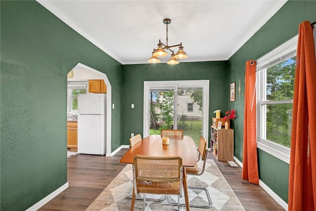 619 I Ave NW, Cedar Rapids, IA 52405 - dining room with a chandelier, healthy amount of natural light, wood finished floors, and crown molding