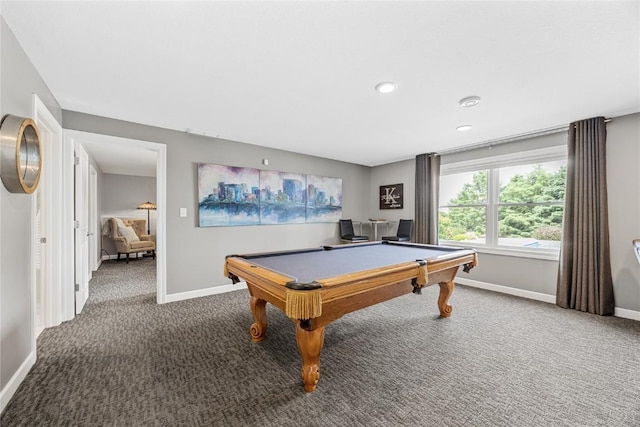 1355 Red Star Rd, Tipton, IA 52772 - rec room featuring carpet floors, pool table, baseboards, and recessed lighting