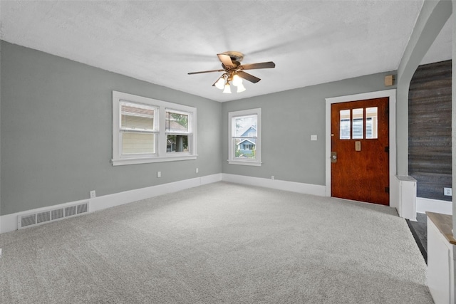 2220 D St SW, Cedar Rapids, IA 52404 - entryway featuring a ceiling fan, carpet, plenty of natural light, and baseboards