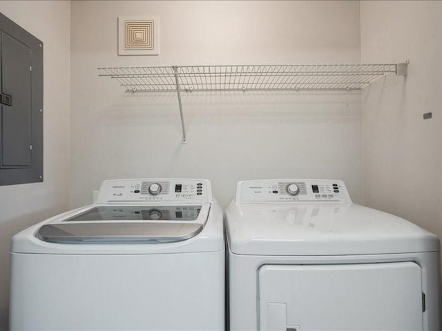 1200 Murray St NE Unit 1, Cedar Rapids, IA 52402 - washroom with electric panel and washing machine and dryer
