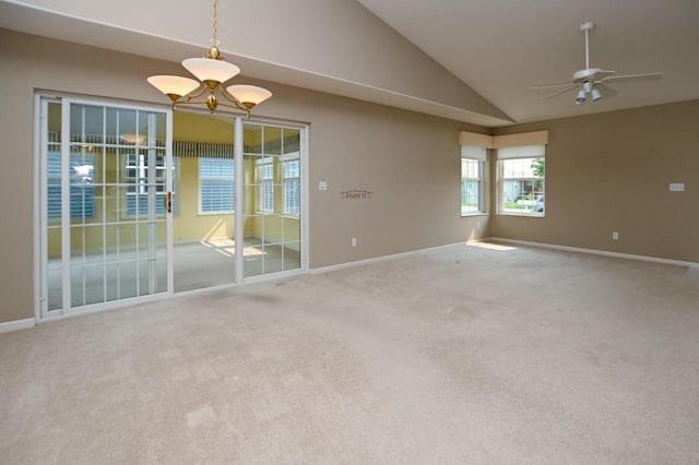 3730 Deer Valley Dr Unit B, Marion, IA 52302 - unfurnished room featuring vaulted ceiling, carpet, ceiling fan, and baseboards