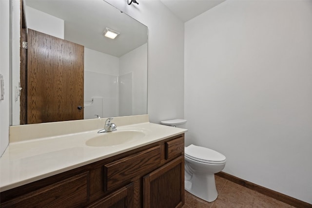 4565 Meadow Creek Dr, Palo, IA 52324 - full bathroom featuring vanity, toilet, baseboards, a shower, and tile patterned floors