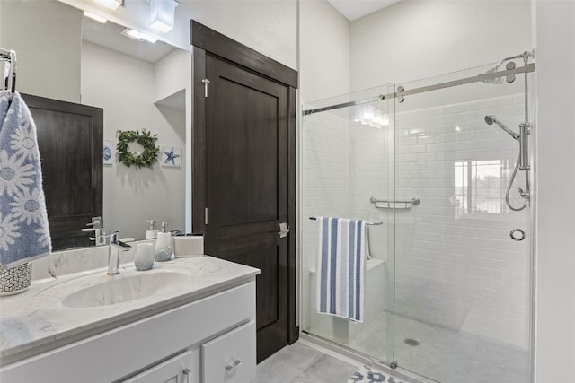 1871 Ellis Blvd NW Unit 309, Cedar Rapids, IA 52405 - bathroom with vanity, a shower stall, and tile patterned floors