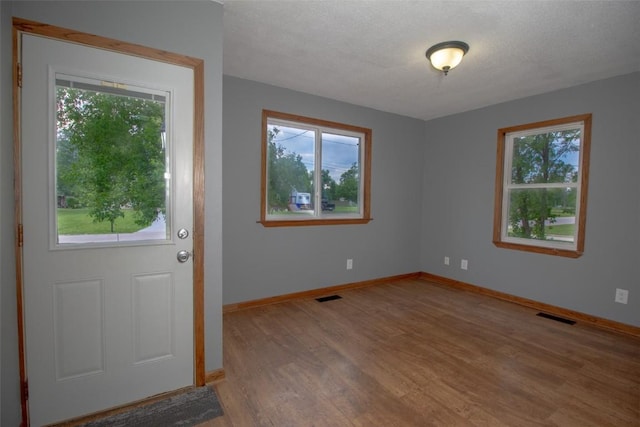 2339 Rompot St SE, Cedar Rapids, IA 52403 - foyer featuring healthy amount of natural light, baseboards, light wood-style flooring, and a textured ceiling