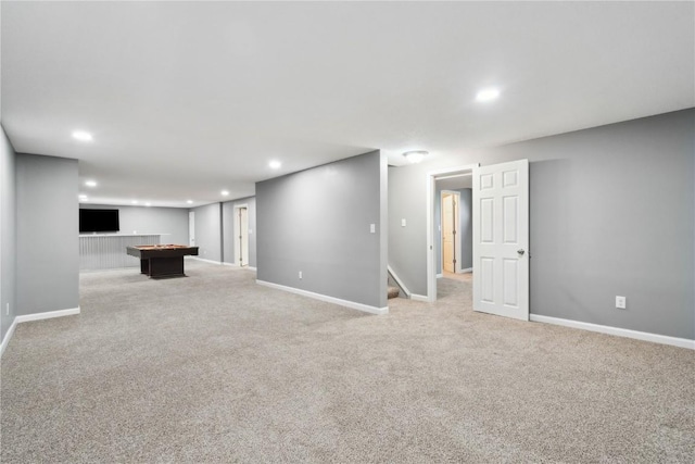 1626 High View Dr, Mount Vernon, IA 52314 - finished below grade area featuring light colored carpet, baseboards, stairs, and recessed lighting